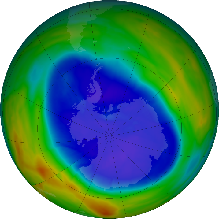 Antarctic ozone map for 11 September 2018